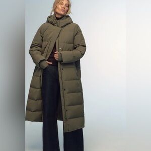 Zara Longline Olive Green Puffer Coat